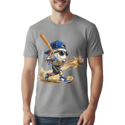 Retro Baseball Hitting Design Graphic Tee Premium Cotton Breathable Casual Sports Wear