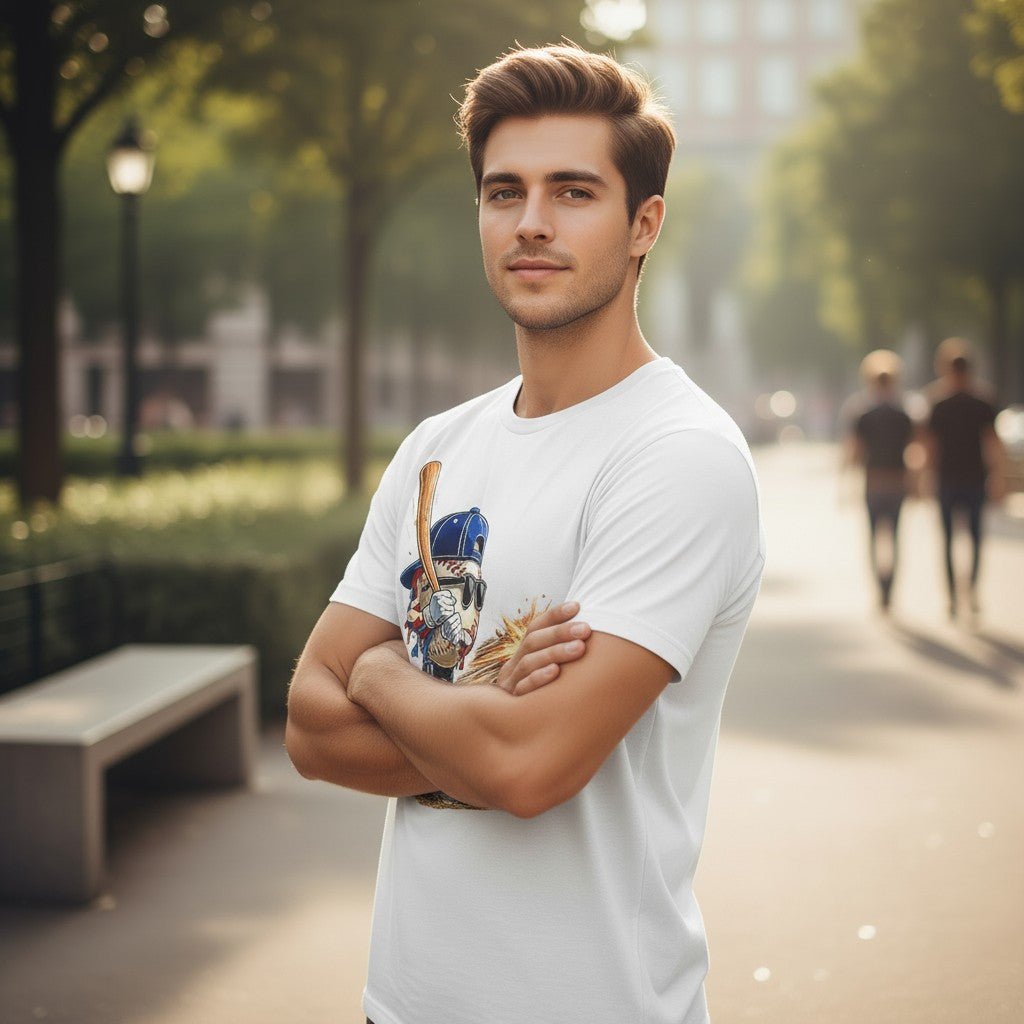 Retro Baseball Hitting Design Graphic Tee Premium Cotton Breathable Casual Sports Wear