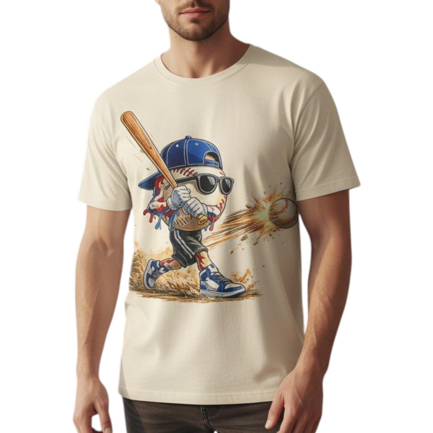 Retro Baseball Hitting Design Graphic Tee Premium Cotton Breathable Casual Sports Wear