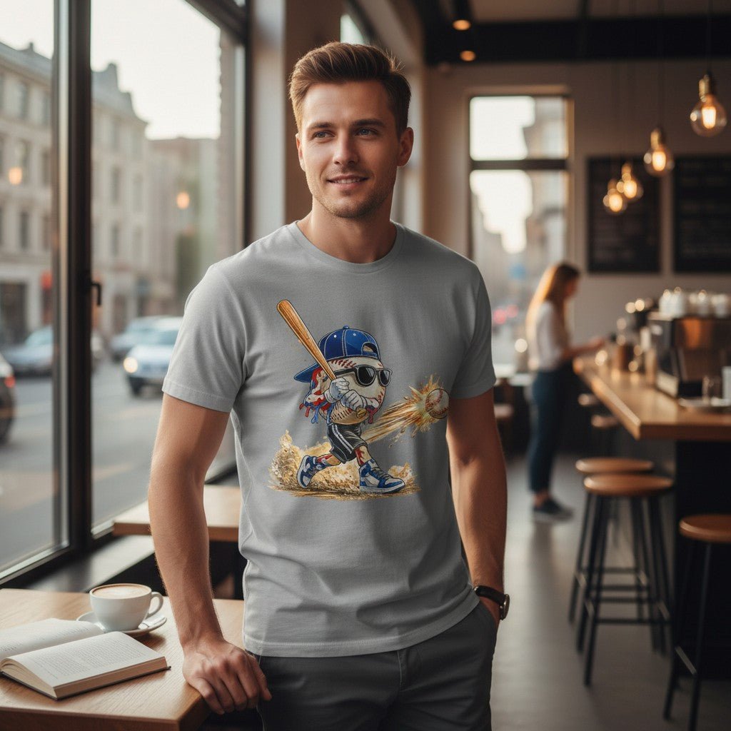 Retro Baseball Hitting Design Graphic Tee Premium Cotton Breathable Casual Sports Wear