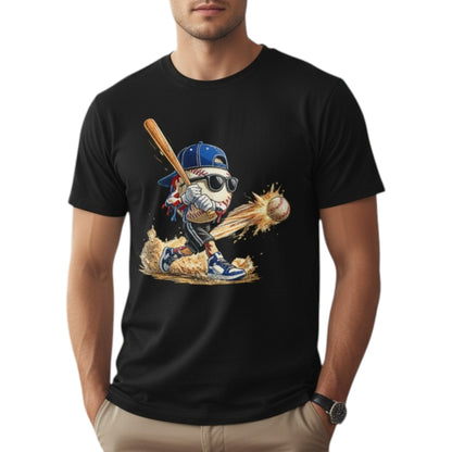 Retro Baseball Hitting Design Graphic Tee Premium Cotton Breathable Casual Sports Wear