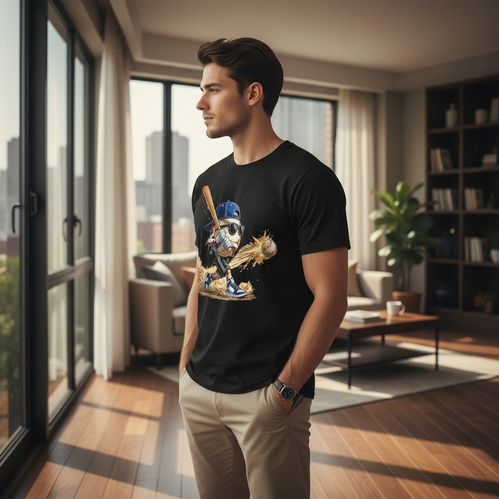 Retro Baseball Hitting Design Graphic Tee Premium Cotton Breathable Casual Sports Wear