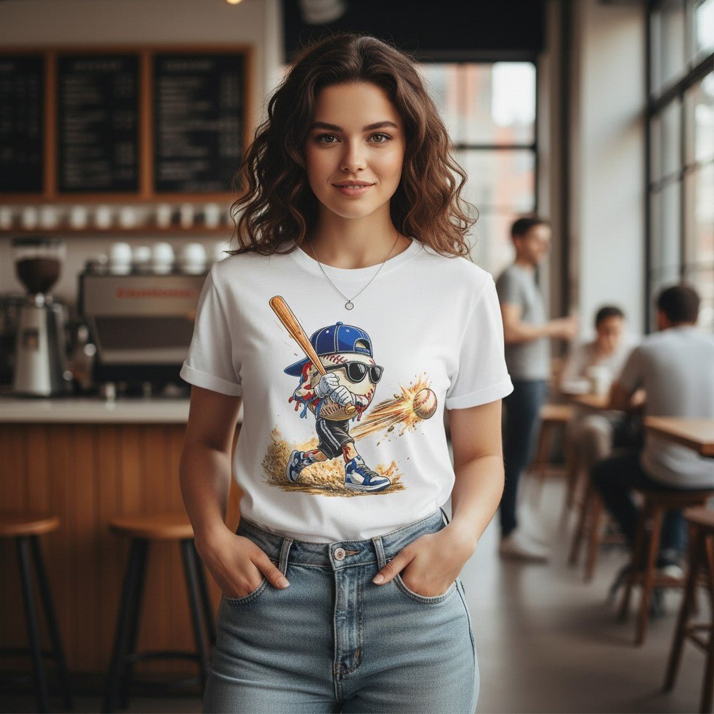 Retro Baseball Hitting Design Graphic Tee Premium Cotton Breathable Casual Sports Wear