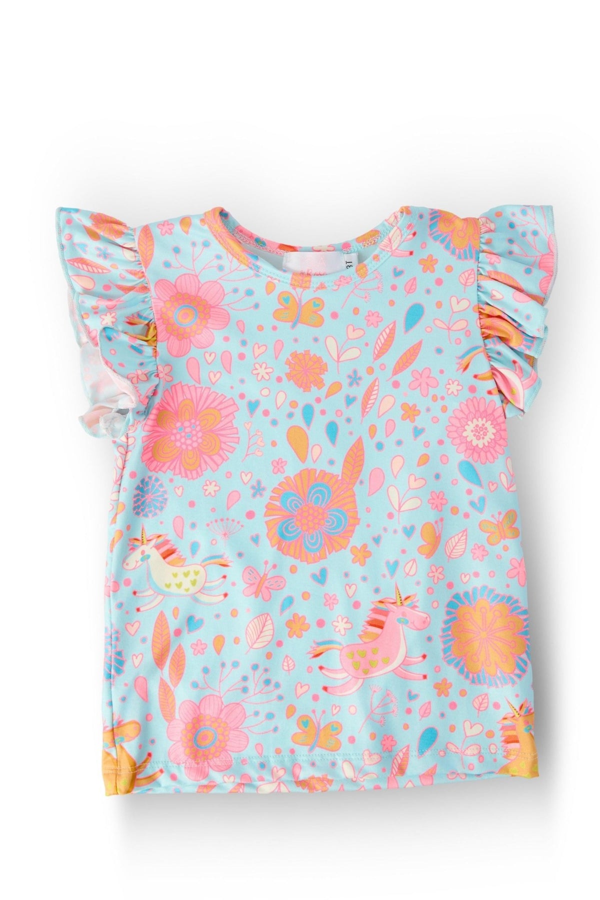SALE Blue Retro Unicorns S/S Ruffle Tee