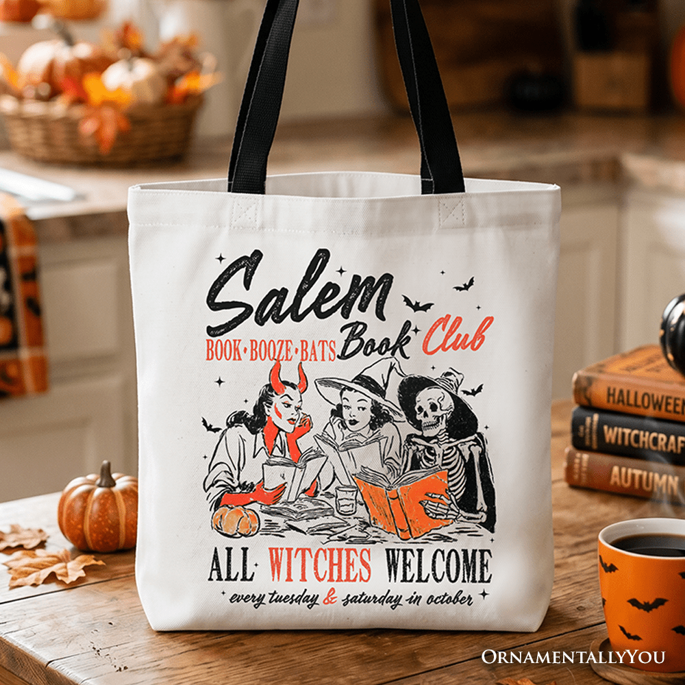 Salem Book Club Witches Tote Bag, Spooky Halloween Reading Girl Gift Shopper