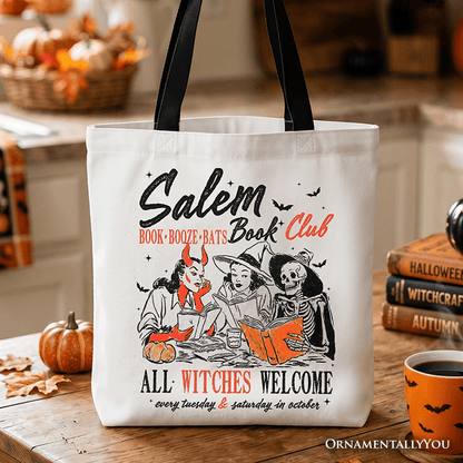 Salem Book Club Witches Tote Bag, Spooky Halloween Reading Girl Gift Shopper