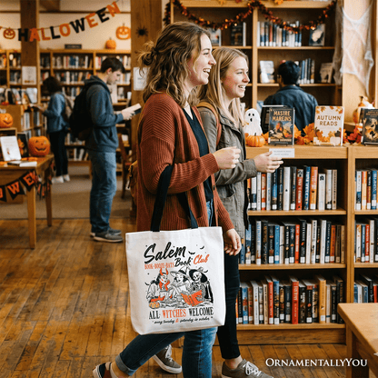 Salem Book Club Witches Tote Bag, Spooky Halloween Reading Girl Gift Shopper