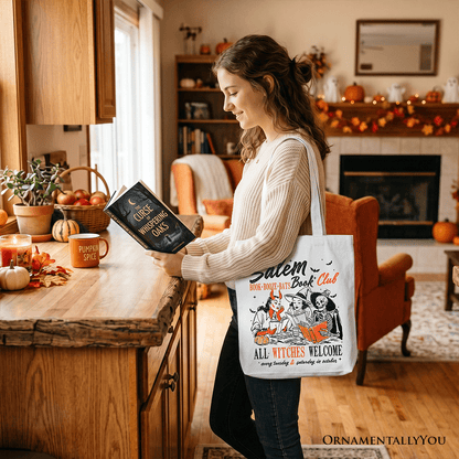 Salem Book Club Witches Tote Bag, Spooky Halloween Reading Girl Gift Shopper