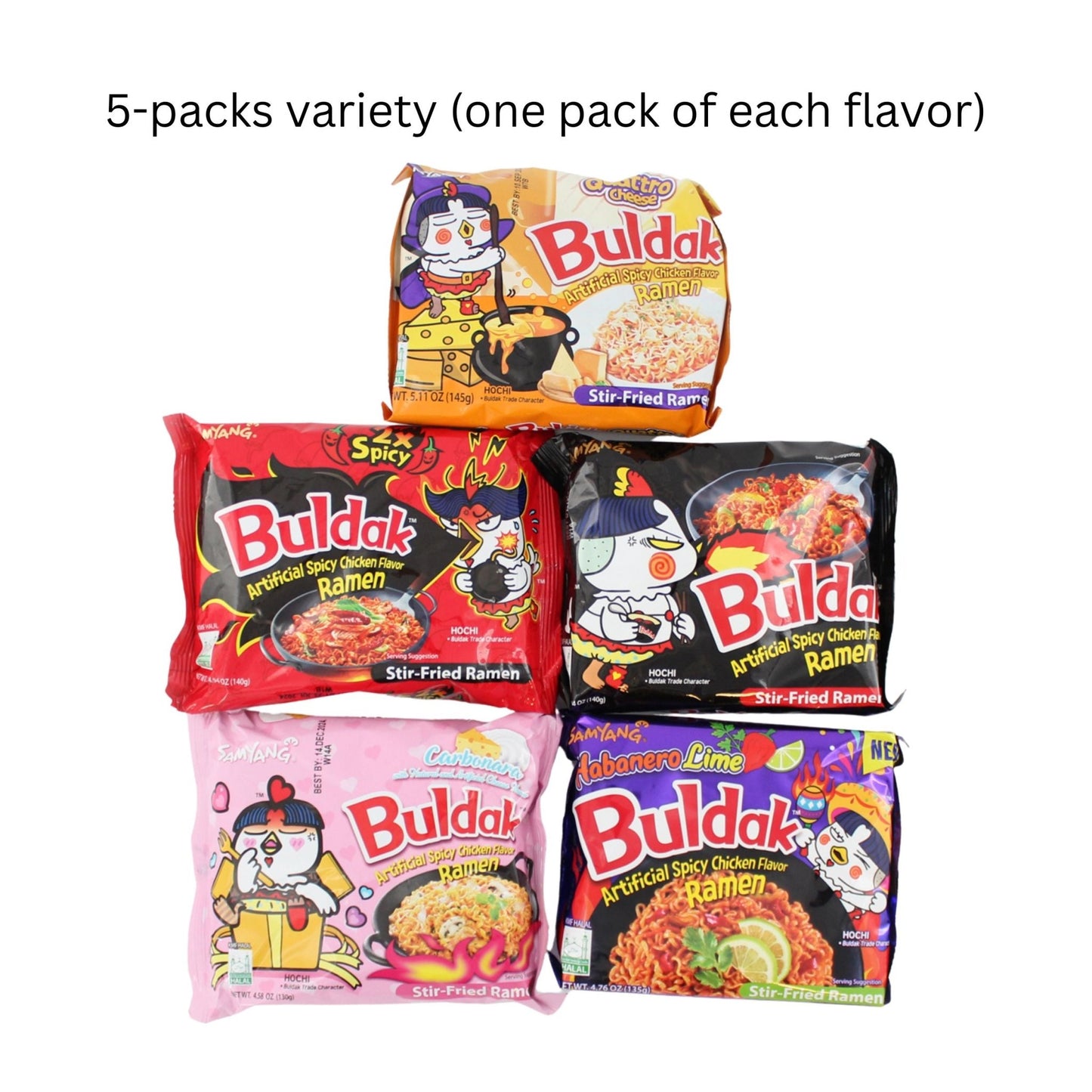 Samyang Carbonara Buldak Ramen Variety Chicken Flavor Spicy Korean Noodle 5 Packs