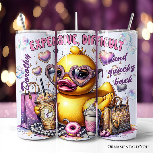 Sassy Rubber Duck 20oz Personalized Tumbler With Lid and Stainless Steel Straw, Purple Glam Girl Gift Cup