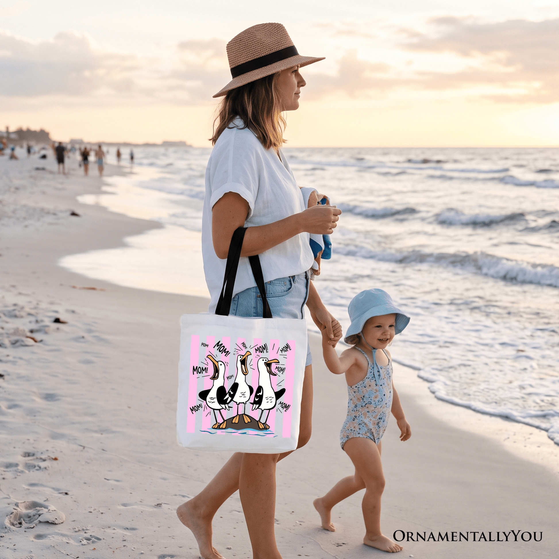 Seagull Mom Coquette Tote Bag, Funny Beach Gift Shopper for Mothers