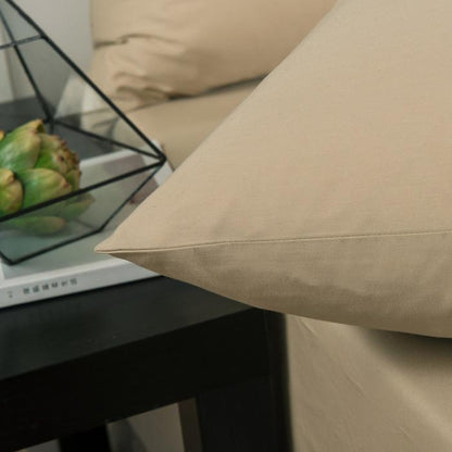 DaDa Bedding Poplin Cotton Tan Beige Fitted Sheet and Pillowcase (JHW-546)