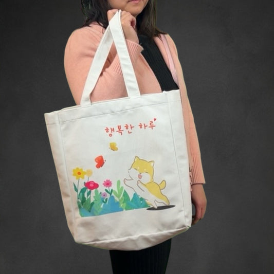 Shiba Inu Korean Kpop Tote – Eco - Friendly Flannel Shoulder Bag