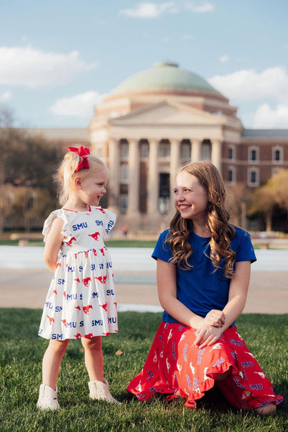 SMU Red Mustang Ruffle Twirl Skort