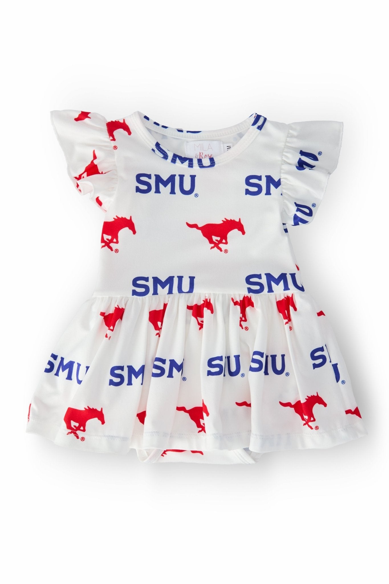 SMU White Mustang S/S Flutter Twirl Bodysuit