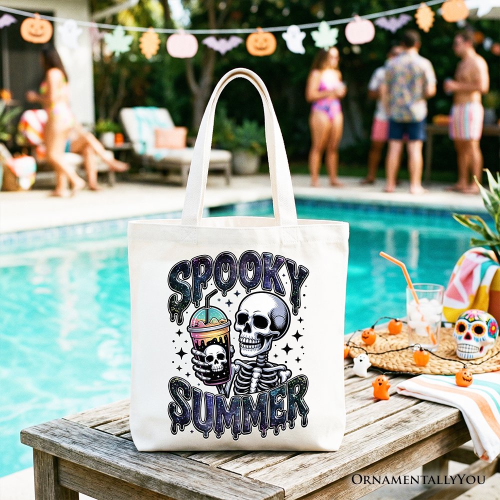 Spooky Summer Skeleton Tote Bag, Snarky Halloween Gift Shopper for Coffee and Horror Fanatics - Shaketea