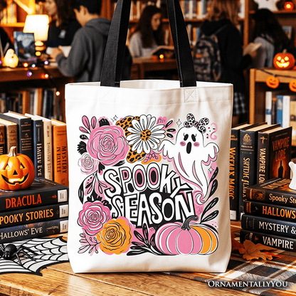 Spooky Teacher Neon Ghost Tote Bag, Retro Halloween Gift Shopper for Educators