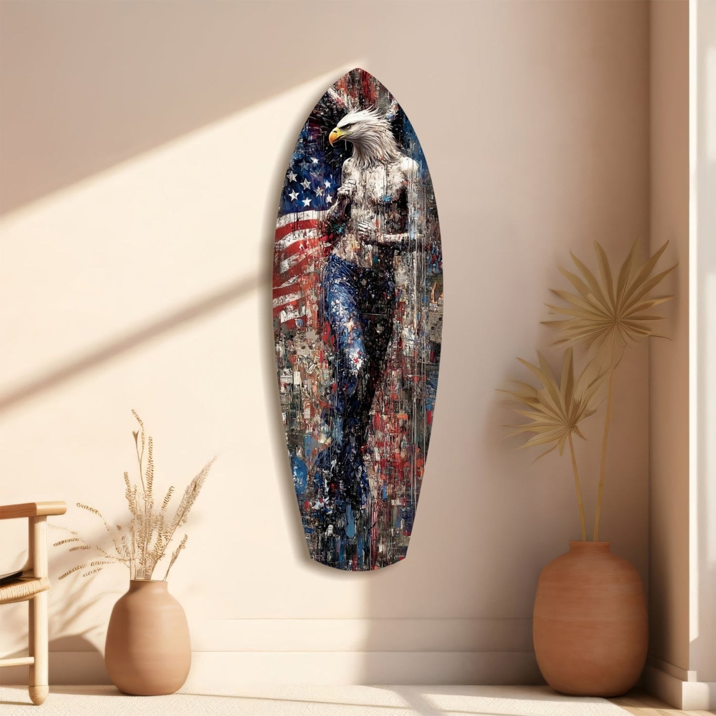 American Eagle Surfboard Glass Wall Art