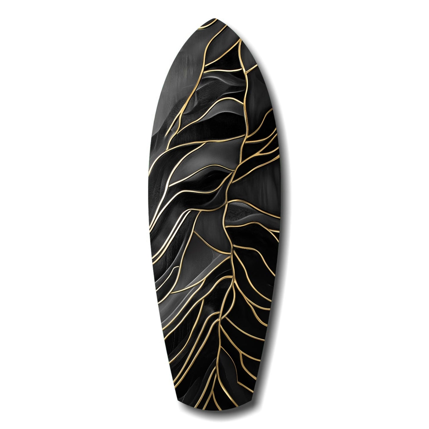 Surfboard Shaped Leaf Vein Golden Waves Glass Wall Art
