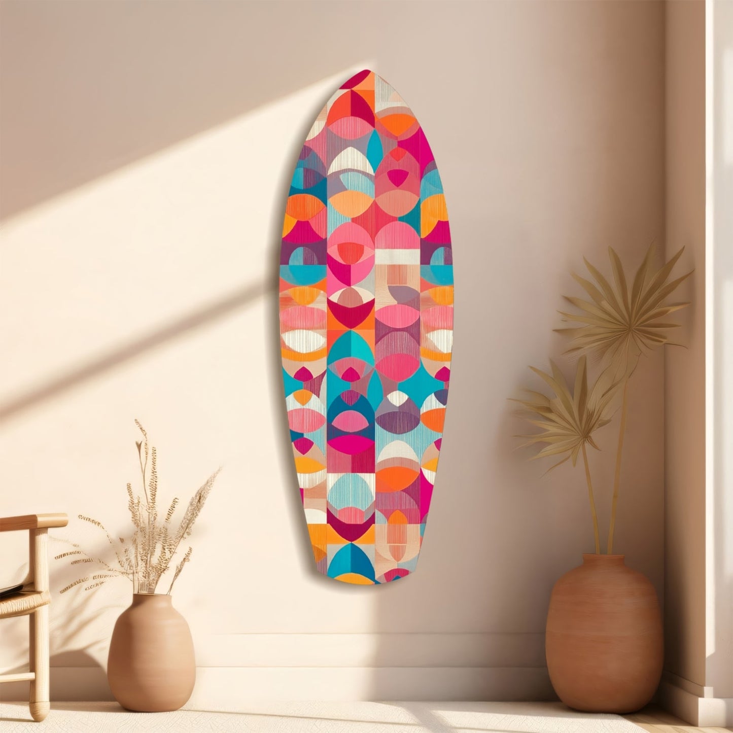 Pink Geometric Circles Surfboard Glass Wall Art