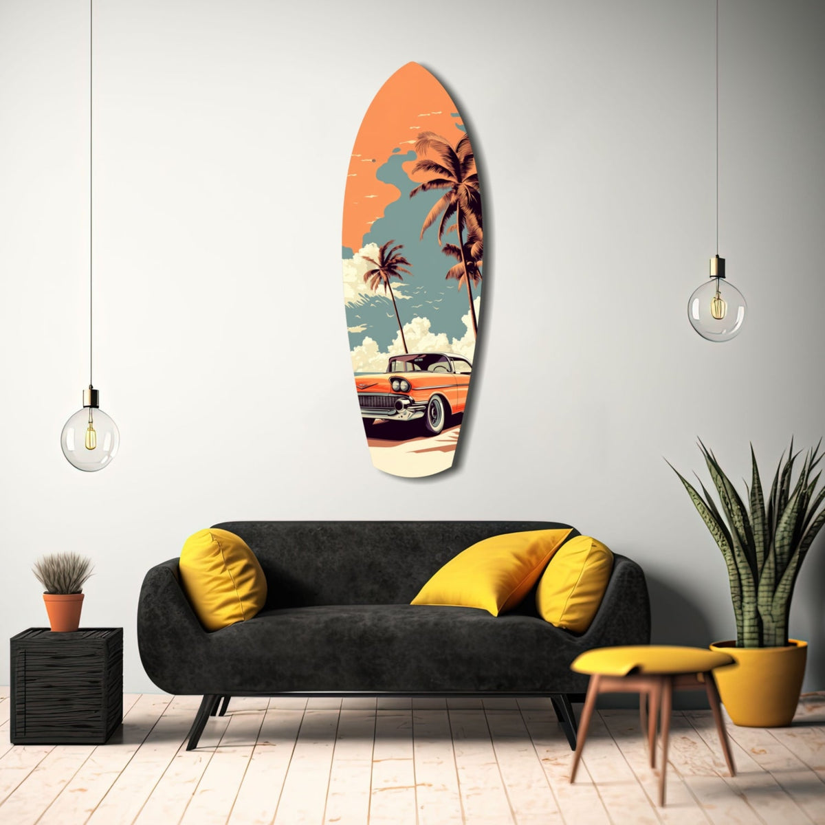Sunset Ride 60s Vibes Glass Wall Art