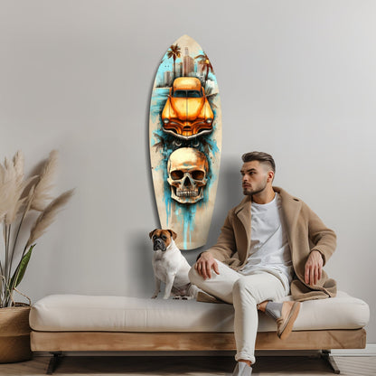 Retro Rides Rebel Skulls Glass Wall Art