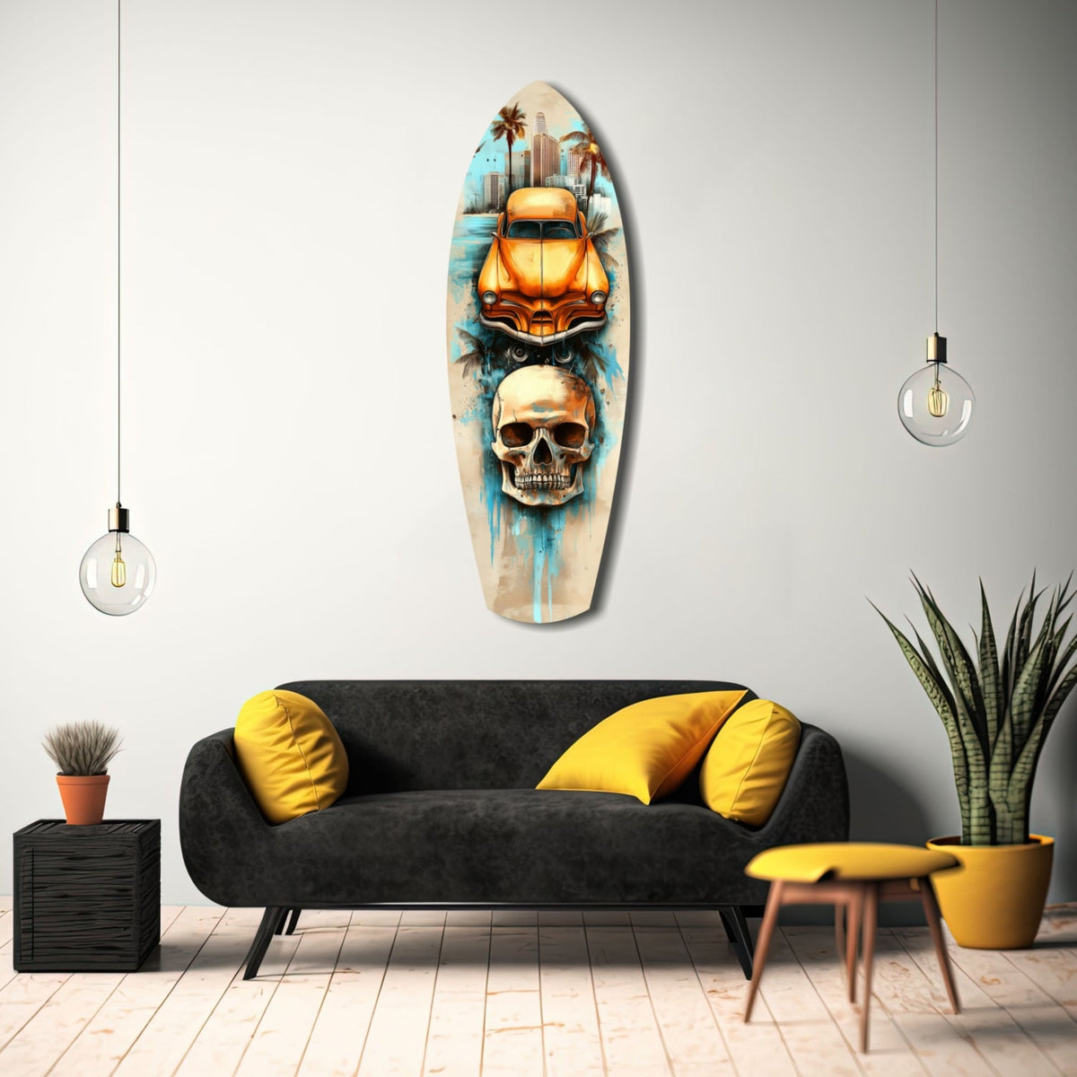 Retro Rides Rebel Skulls Glass Wall Art
