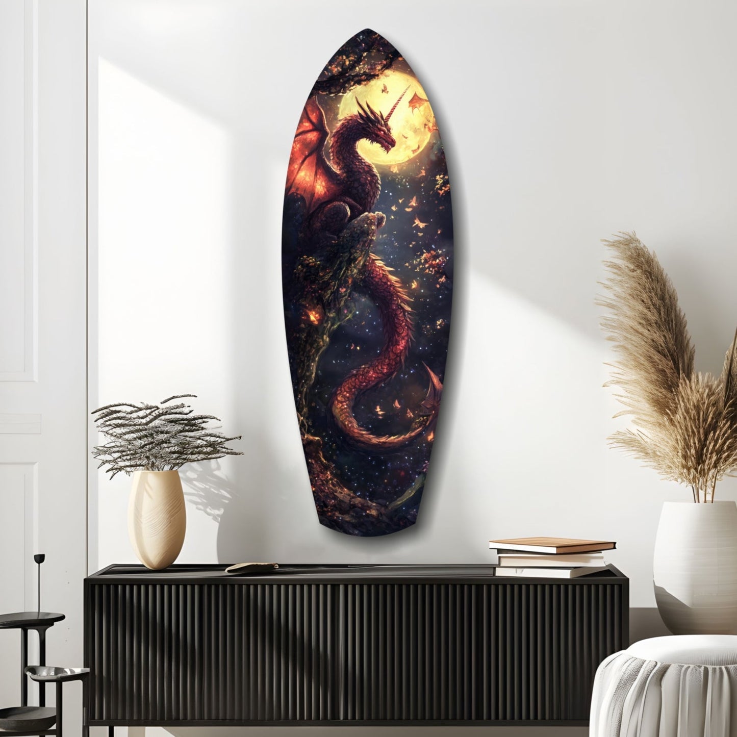 Moonlit Dragon Flight of the Night Glass Wall Art