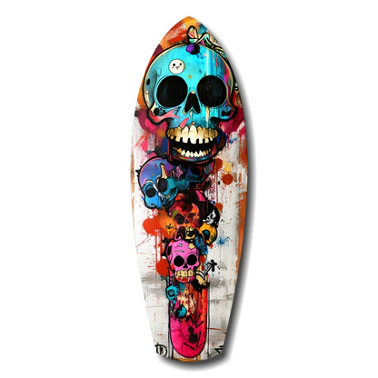 Turquoise Grin Skull Graffiti Surfboard Glass Wall Art