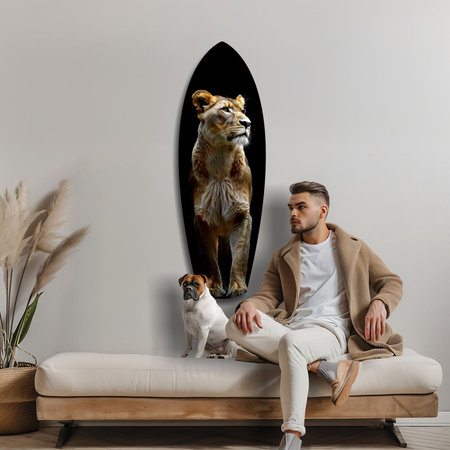 Standing Lioness Golden Portrait Glass Wall Art