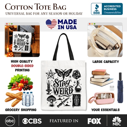 Stay Weird Witchy Vibes Tote Bag, Mystical Halloween Gift Shopper for Powerful Women