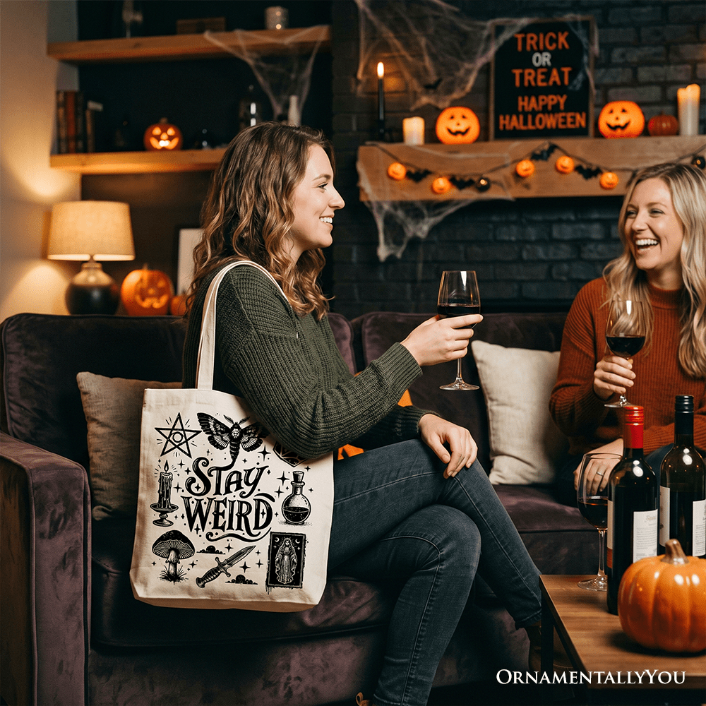 Stay Weird Witchy Vibes Tote Bag, Mystical Halloween Gift Shopper for Powerful Women