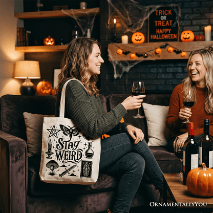 Stay Weird Witchy Vibes Tote Bag, Mystical Halloween Gift Shopper for Powerful Women