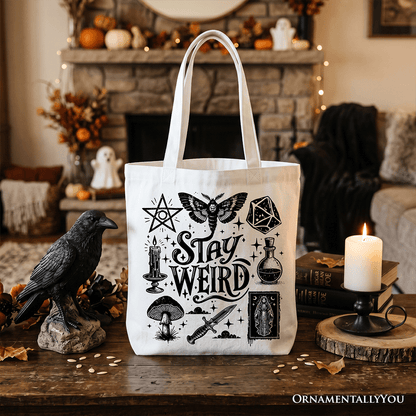 Stay Weird Witchy Vibes Tote Bag, Mystical Halloween Gift Shopper for Powerful Women