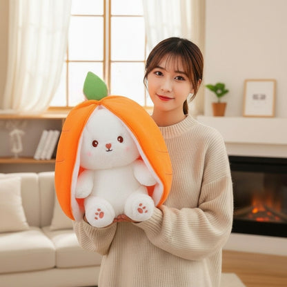 Reversible Strawberry Bunny Plush Toy Soft Polyester Stuffed Animal for Kids Hide and Seek Transforming Toy