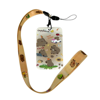 Student ID Badge Holder with Capybara Design and Lanyard