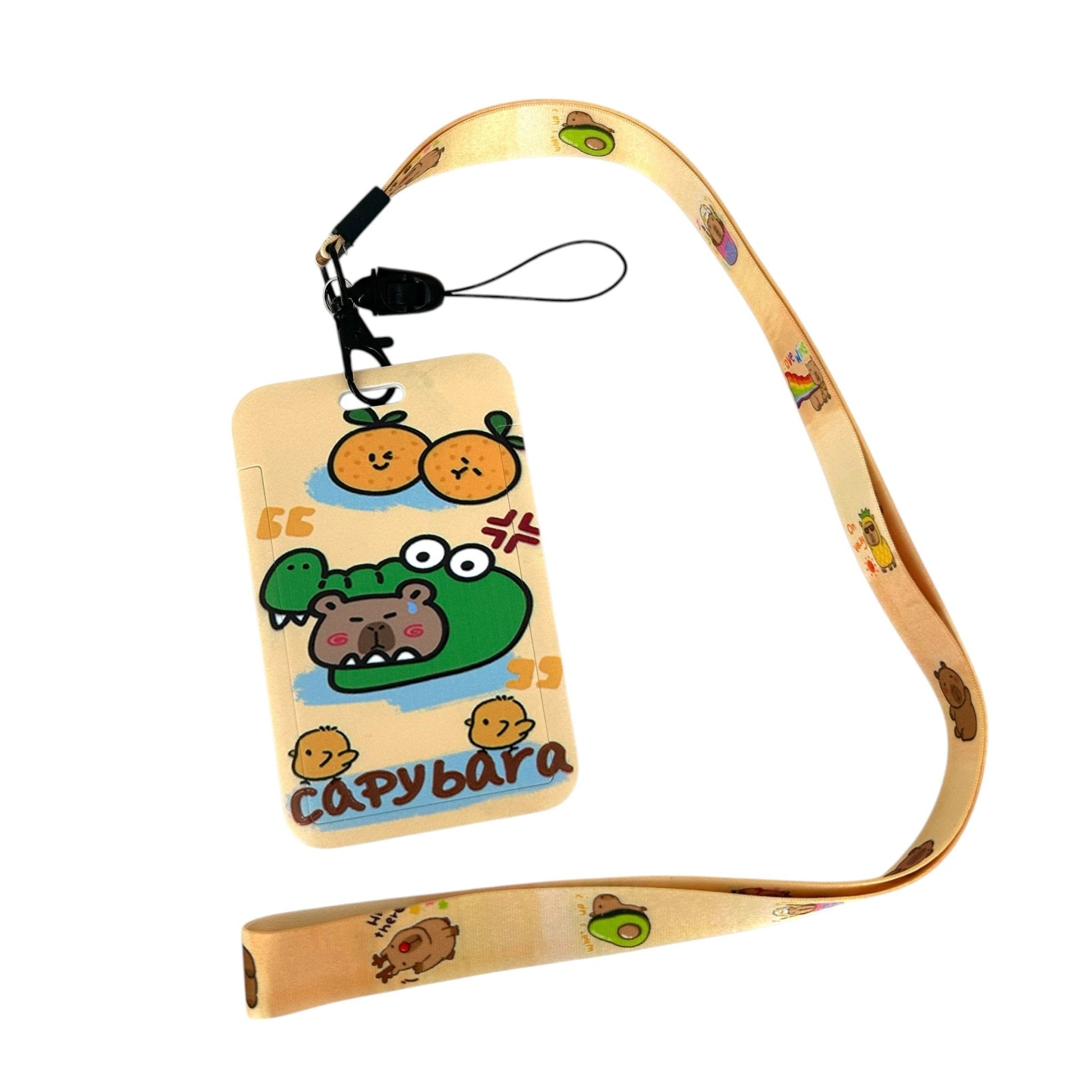 Student ID Badge Holder with Capybara Design and Lanyard