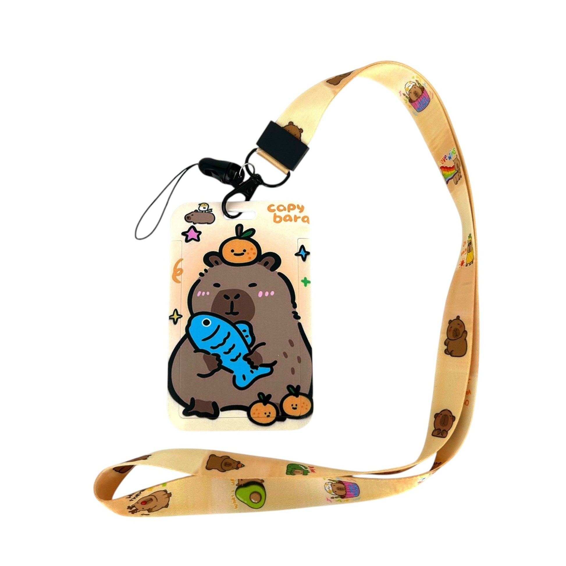 Student ID Badge Holder with Capybara Design and Lanyard