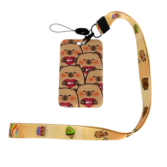 Student ID Badge Holder with Capybara Design and Lanyard