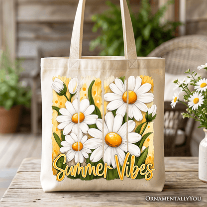 Summer Vibes Daisy Brushstroke Flowers Tote Bag, Aesthetic Gift Shopper