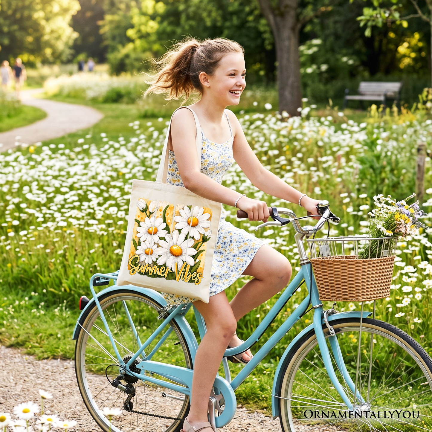 Summer Vibes Daisy Brushstroke Flowers Tote Bag, Aesthetic Gift Shopper