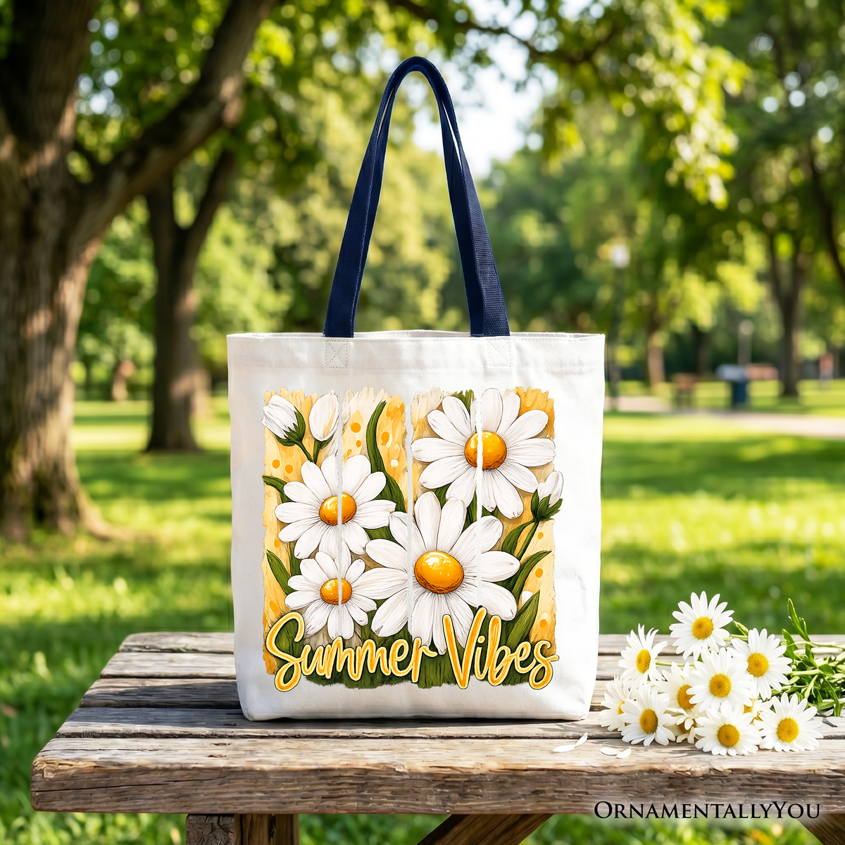 Summer Vibes Daisy Brushstroke Flowers Tote Bag, Aesthetic Gift Shopper