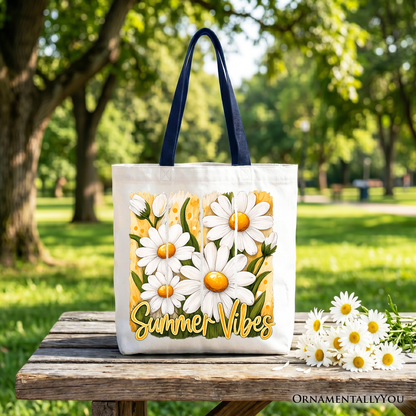 Summer Vibes Daisy Brushstroke Flowers Tote Bag, Aesthetic Gift Shopper
