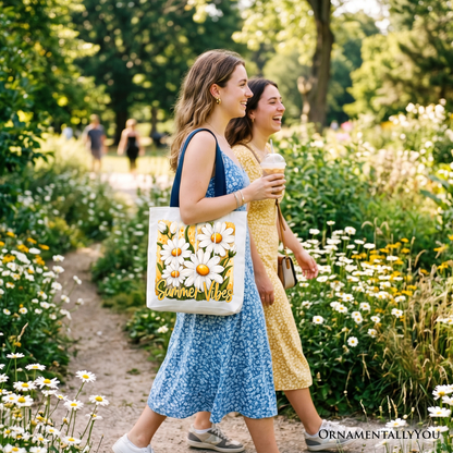 Summer Vibes Daisy Brushstroke Flowers Tote Bag, Aesthetic Gift Shopper