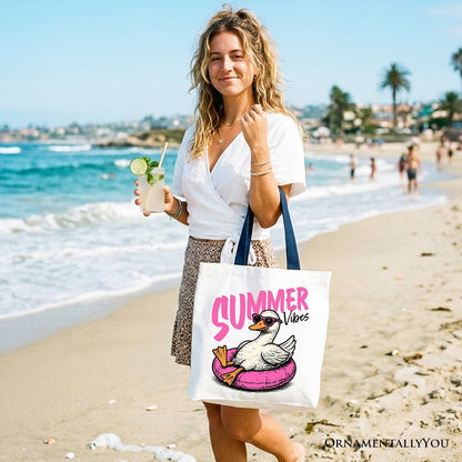 Summer Vibes Goose Tote Bag, Funny Beach Vacation Gift Shopper