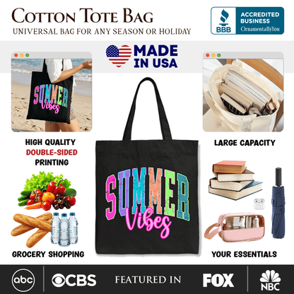 Summer Vibes Neon Varsity Tote Bag, Retro Beach Gift Shopper