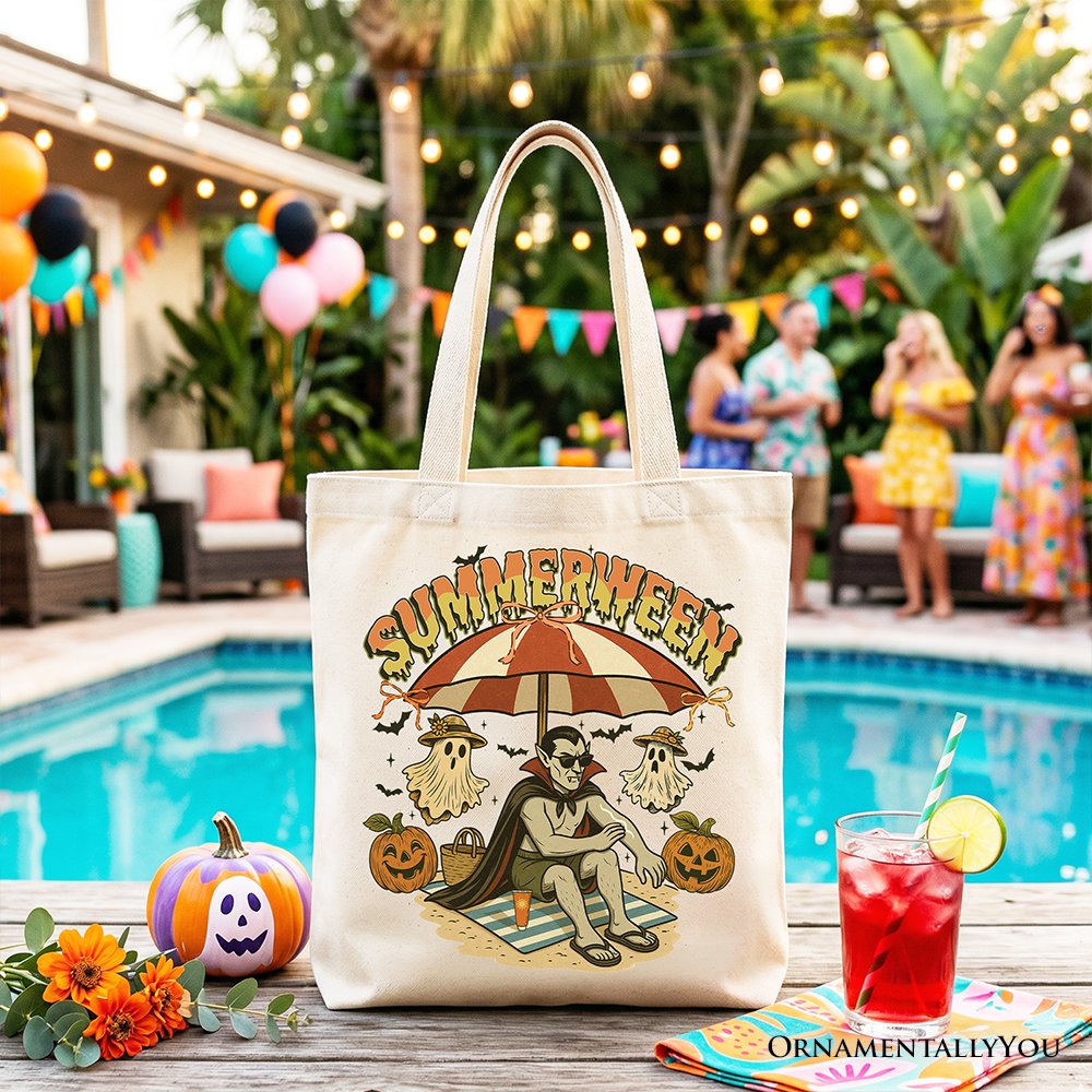 Summerween Vampire Dracula Tote Bag, Retro Halloween Beach Gift Shopper for Horror Spooky Summer Season - Shaketea
