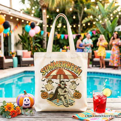 Summerween Vampire Dracula Tote Bag, Retro Halloween Beach Gift Shopper for Horror Spooky Summer Season - Shaketea