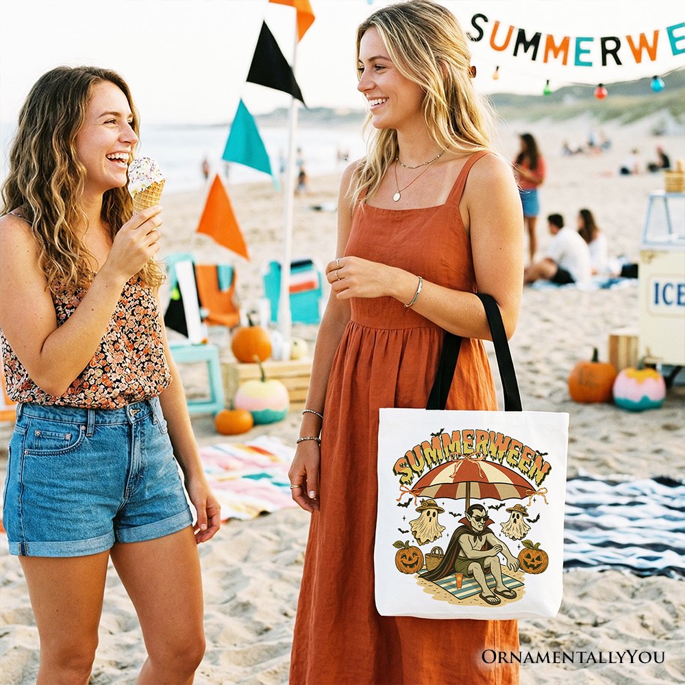 Summerween Vampire Dracula Tote Bag, Retro Halloween Beach Gift Shopper for Horror Spooky Summer Season - Shaketea