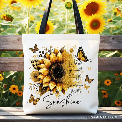 Sunflower Inspirational Quote Canvas Tote Bag, When You Can’t Find the Sunshine Be the Sunshine Gift Shopper